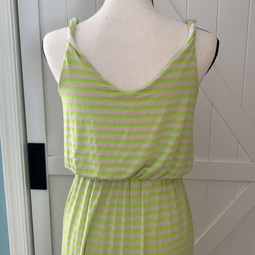 Gilli Lime Green Cream Stripe Dress Small Stretch Sleeveless Elastic Waist - Picture 3 of 5